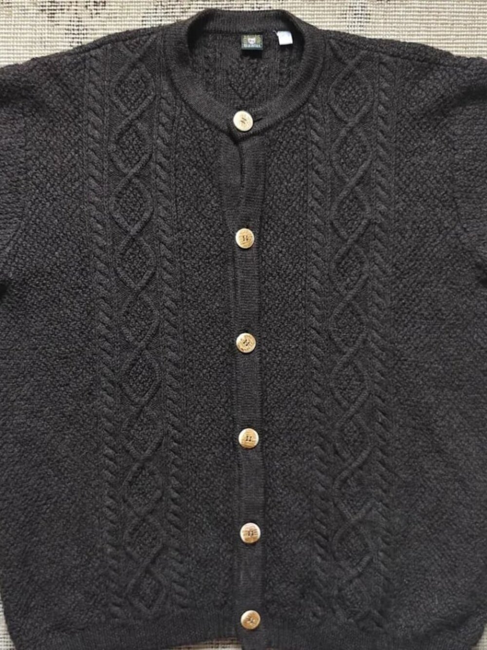 Men's OS-Trachten Dark Brown Woven Button-Up Wool Sweater Size X-Large